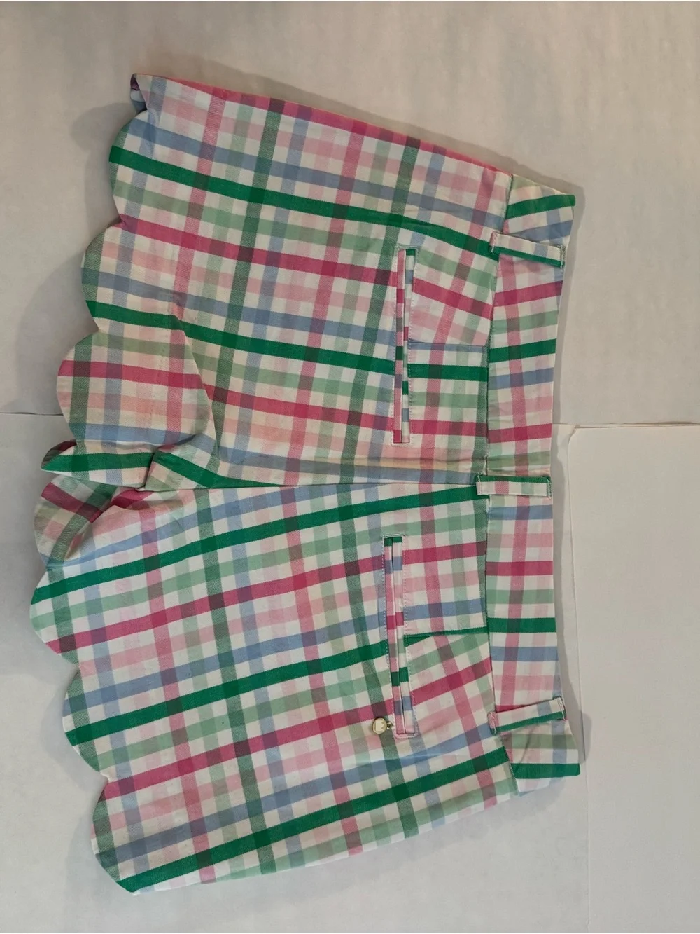 crown & ivy Pastel Plaid Scallop Hem Shorts - Pink, Green, Blue